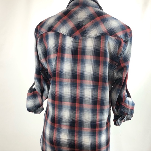 Rock & Republic Stretch Flannel Button Up Shirt, Red White & Blue, Size S - Picture 3 of 5